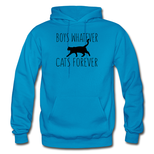 Boys Whatever, Cats Forever - Black - Gildan Heavy Blend Adult Hoodie - turquoise