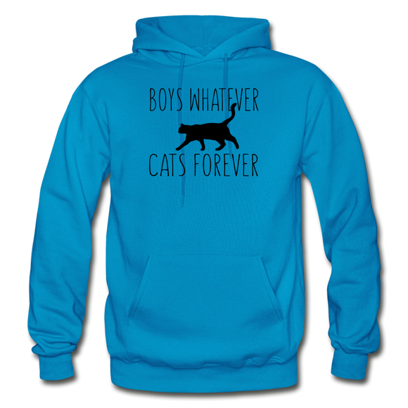 Boys Whatever, Cats Forever - Black - Gildan Heavy Blend Adult Hoodie - turquoise