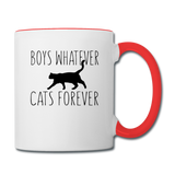 Boys Whatever, Cats Forever - Black - Contrast Coffee Mug - white/red
