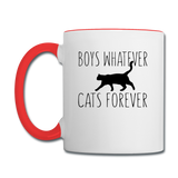 Boys Whatever, Cats Forever - Black - Contrast Coffee Mug - white/red