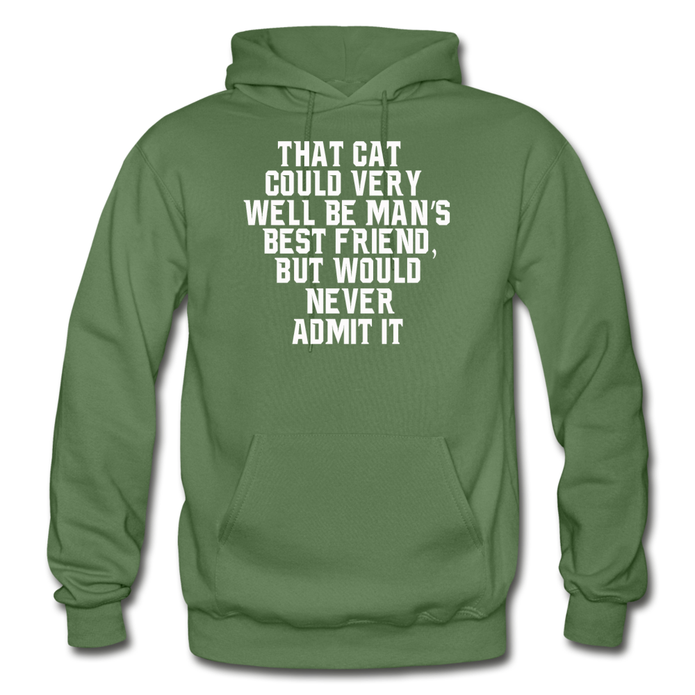 Cat - Best Friend - White - Gildan Heavy Blend Adult Hoodie - military green