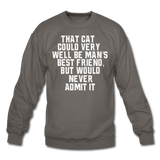 Cat - Best Friend - White - Crewneck Sweatshirt - asphalt gray