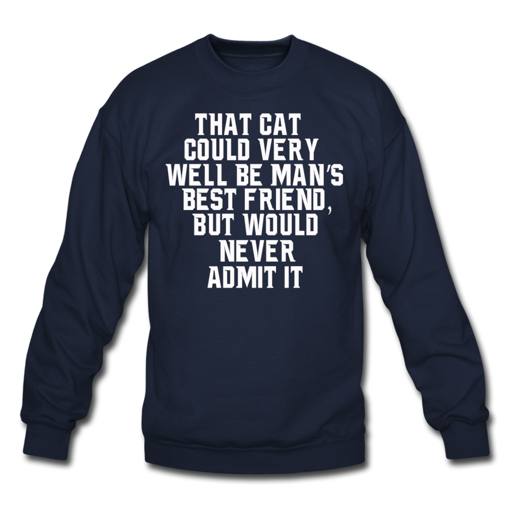 Cat - Best Friend - White - Crewneck Sweatshirt - navy