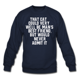 Cat - Best Friend - White - Crewneck Sweatshirt - navy