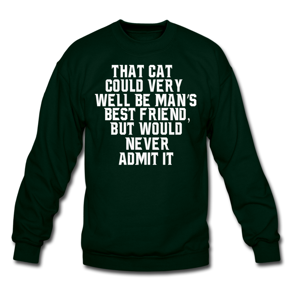 Cat - Best Friend - White - Crewneck Sweatshirt - forest green