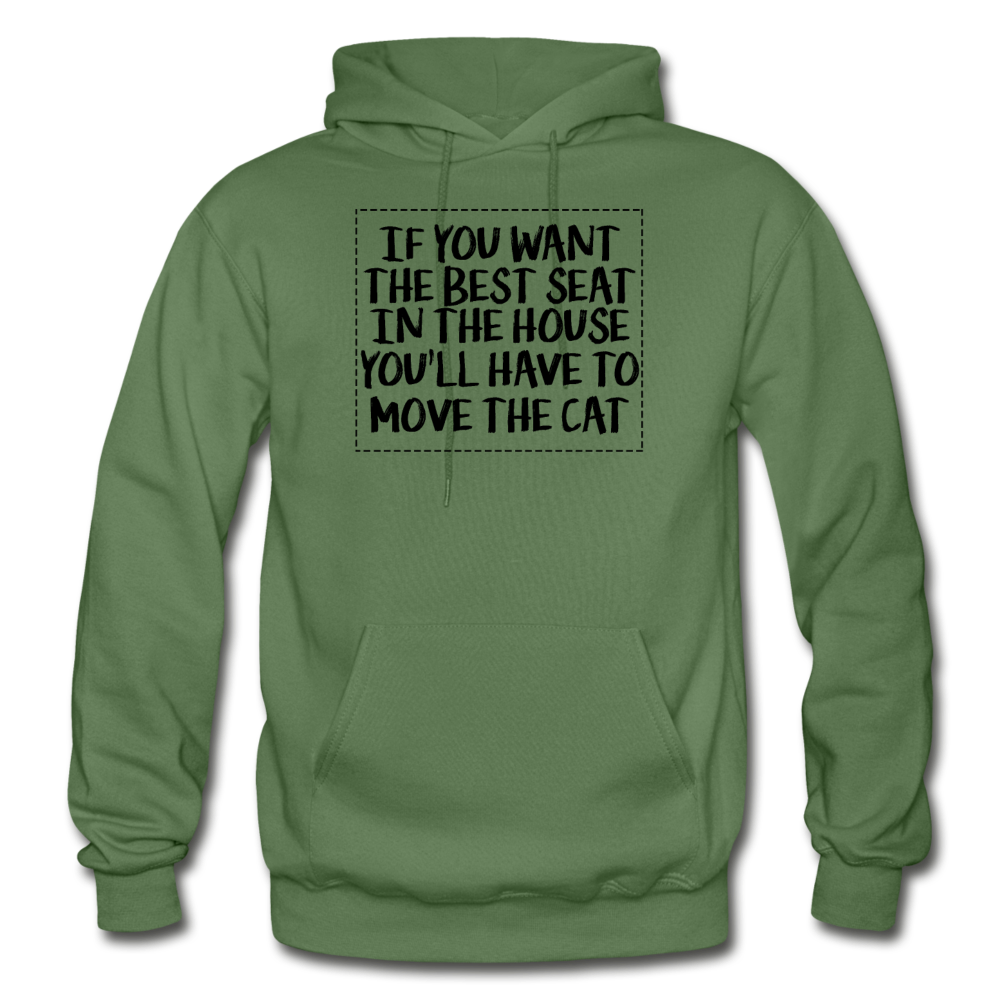 Cat - Best Seat - Black - Gildan Heavy Blend Adult Hoodie - military green