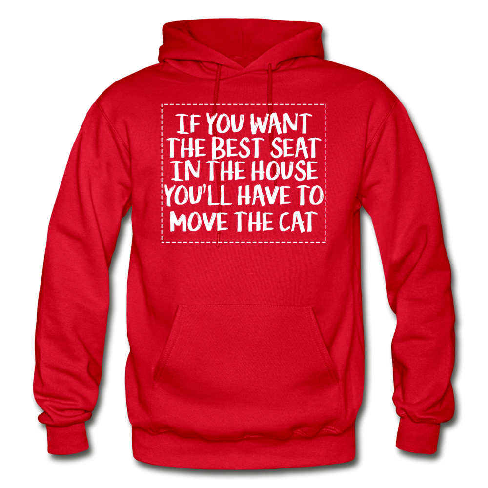 Cat - Best Seat - White - Gildan Heavy Blend Adult Hoodie - red