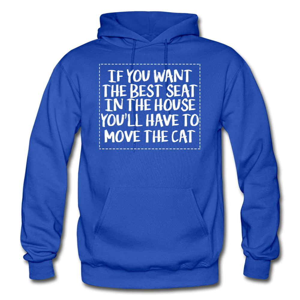 Cat - Best Seat - White - Gildan Heavy Blend Adult Hoodie - royal blue