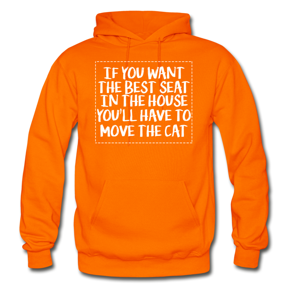 Cat - Best Seat - White - Gildan Heavy Blend Adult Hoodie - orange