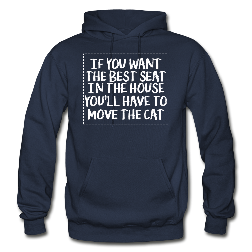 Cat - Best Seat - White - Gildan Heavy Blend Adult Hoodie - navy