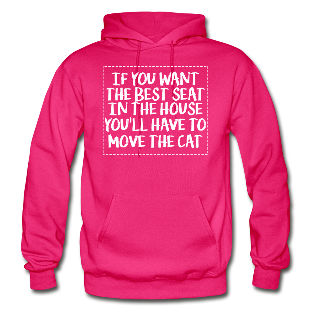 Cat - Best Seat - White - Gildan Heavy Blend Adult Hoodie - fuchsia