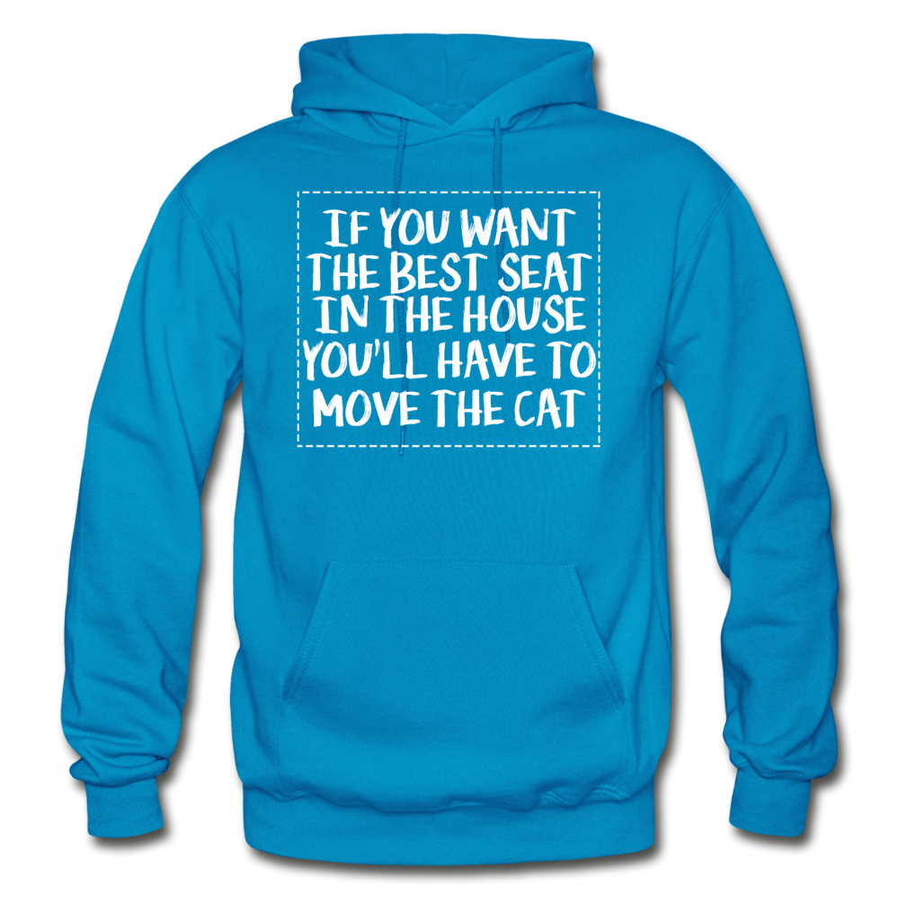 Cat - Best Seat - White - Gildan Heavy Blend Adult Hoodie - turquoise