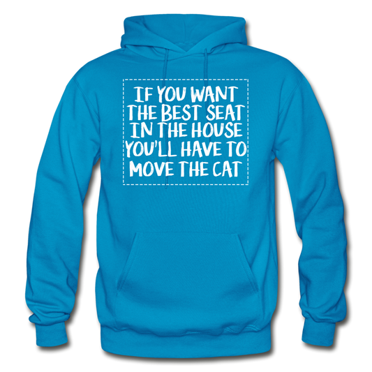 Cat - Best Seat - White - Gildan Heavy Blend Adult Hoodie - turquoise