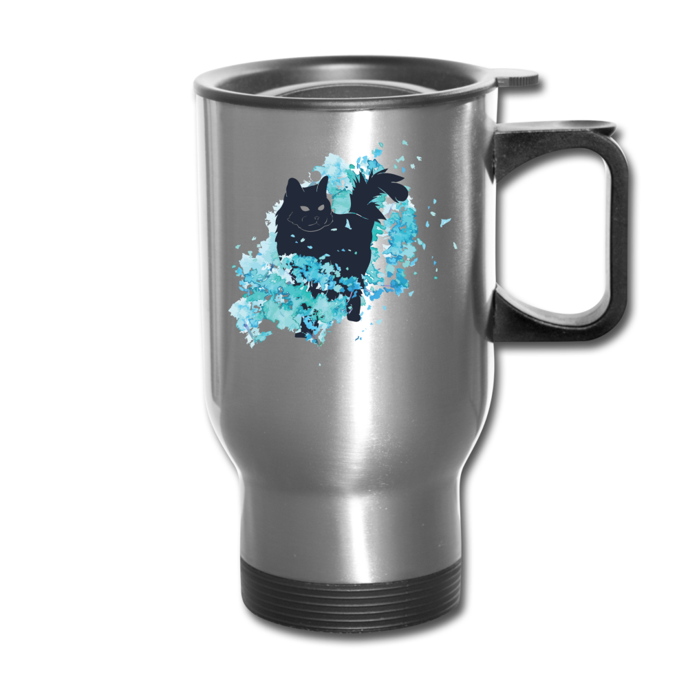 Black Cat & Blue - Travel Mug - silver