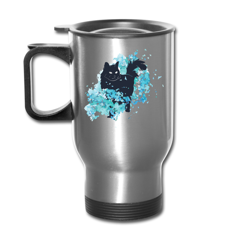 Black Cat & Blue - Travel Mug - silver