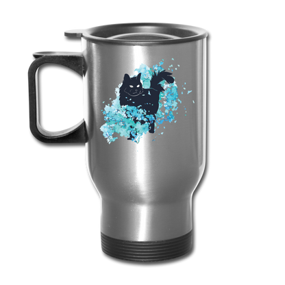 Black Cat & Blue - Travel Mug - silver