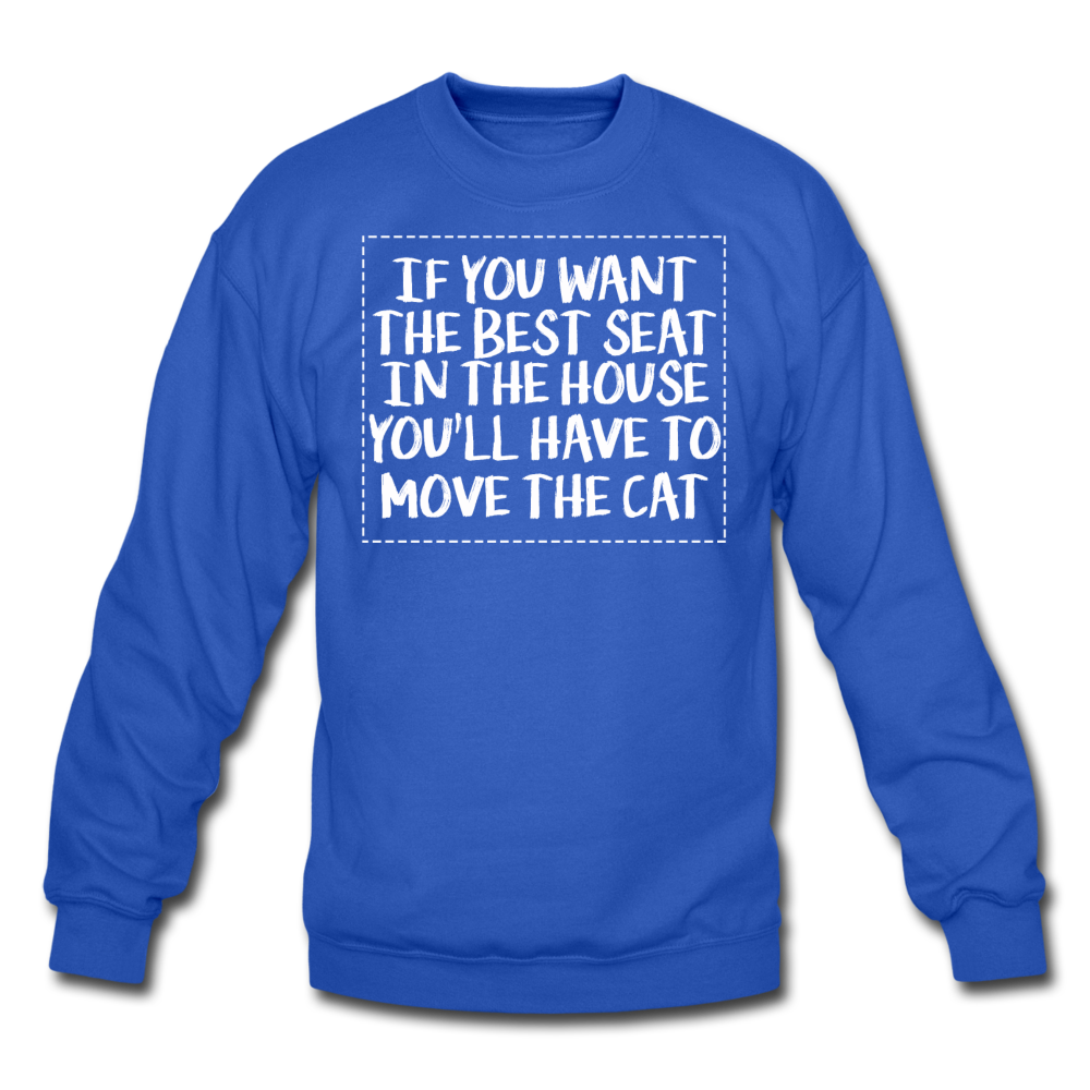 Cat - Best Seat - White - Crewneck Sweatshirt - royal blue