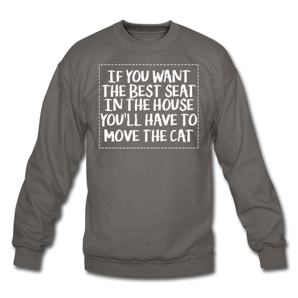 Cat - Best Seat - White - Crewneck Sweatshirt - asphalt gray