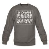 Cat - Best Seat - White - Crewneck Sweatshirt - asphalt gray