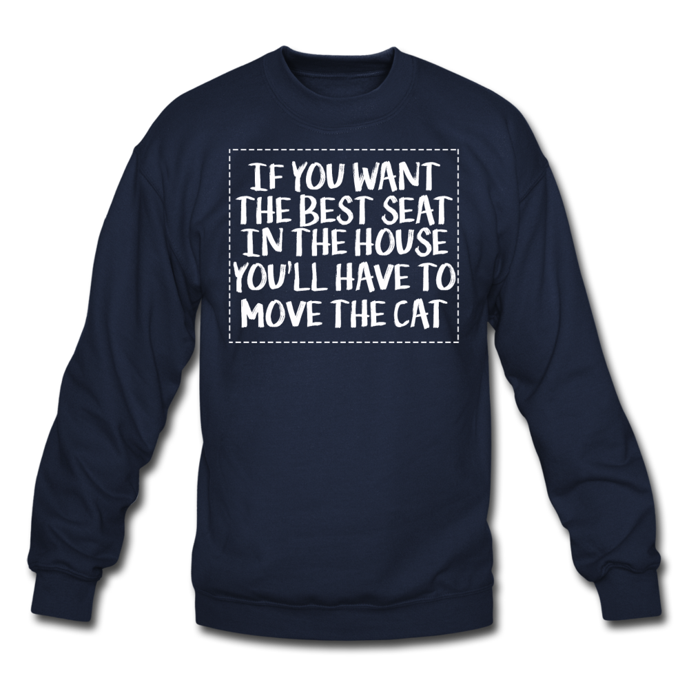 Cat - Best Seat - White - Crewneck Sweatshirt - navy