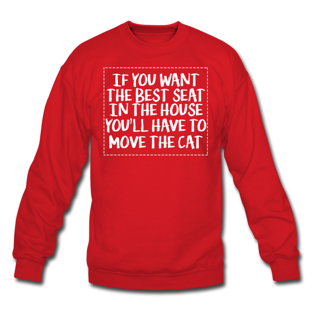 Cat - Best Seat - White - Crewneck Sweatshirt - red