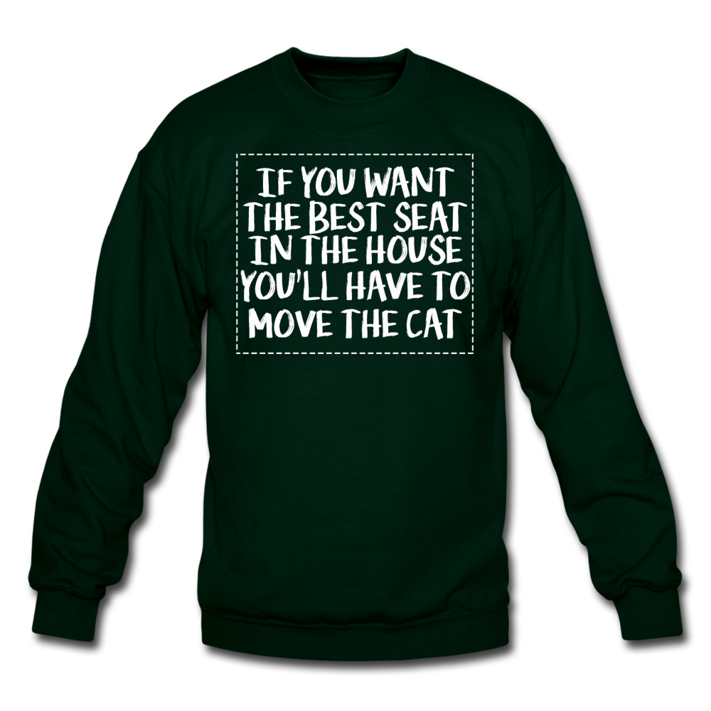 Cat - Best Seat - White - Crewneck Sweatshirt - forest green