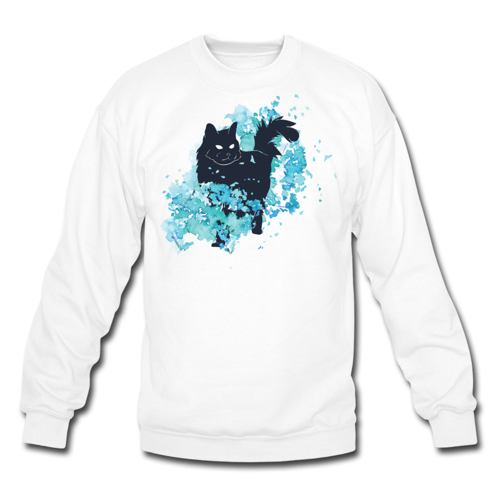 Black Cat & Blue - Crewneck Sweatshirt - white