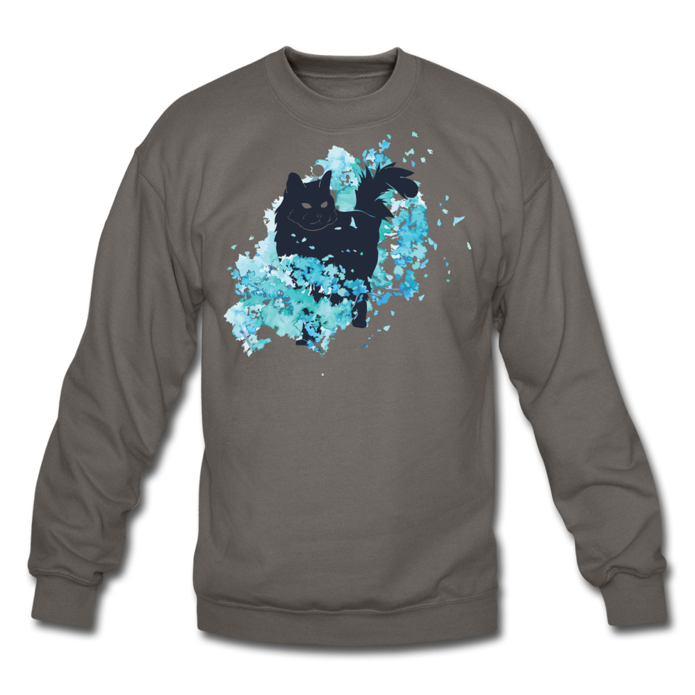 Black Cat & Blue - Crewneck Sweatshirt - asphalt gray