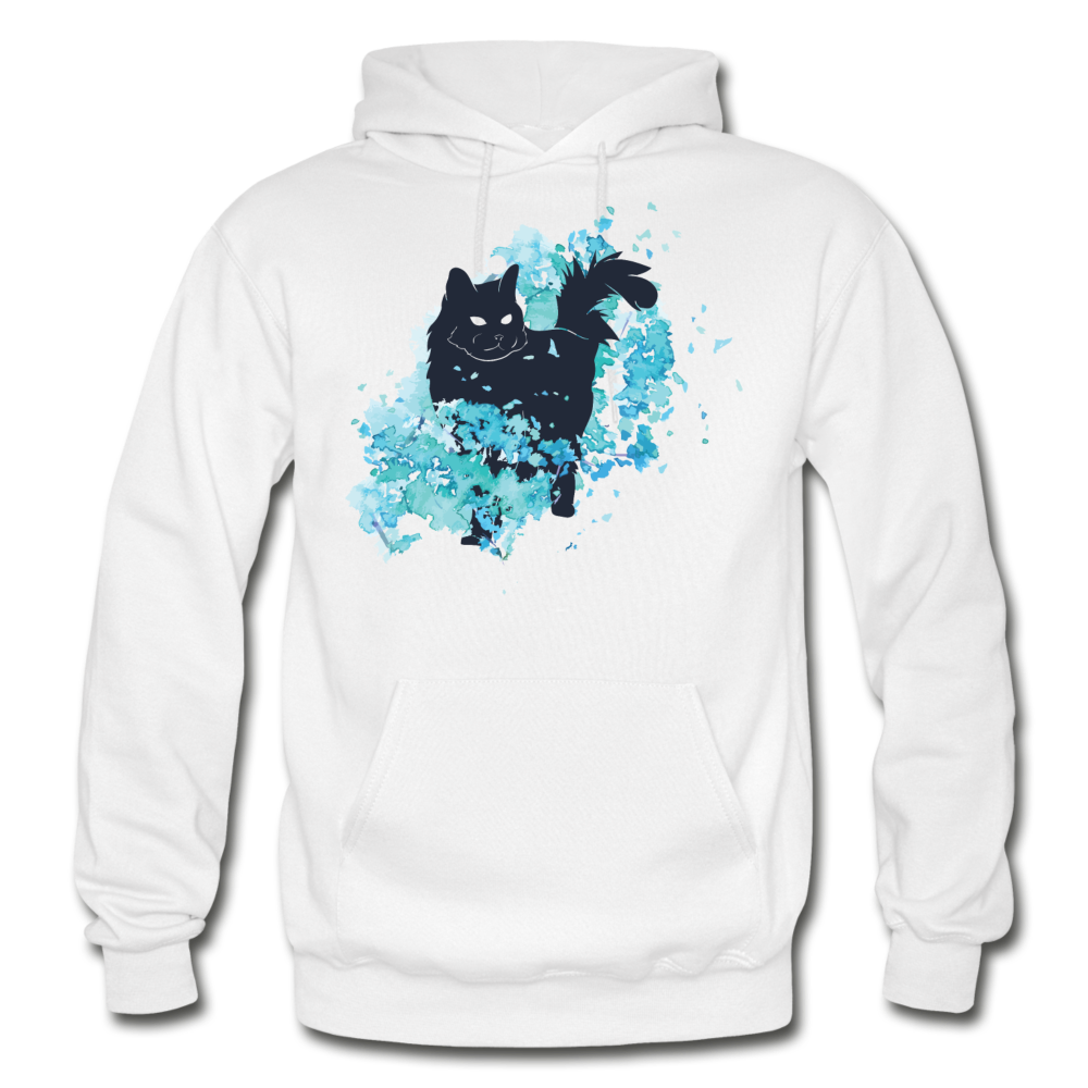 Black Cat & Blue - Gildan Heavy Blend Adult Hoodie - white