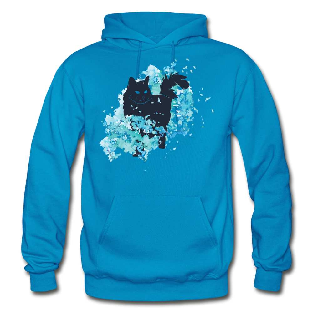 Black Cat & Blue - Gildan Heavy Blend Adult Hoodie - turquoise