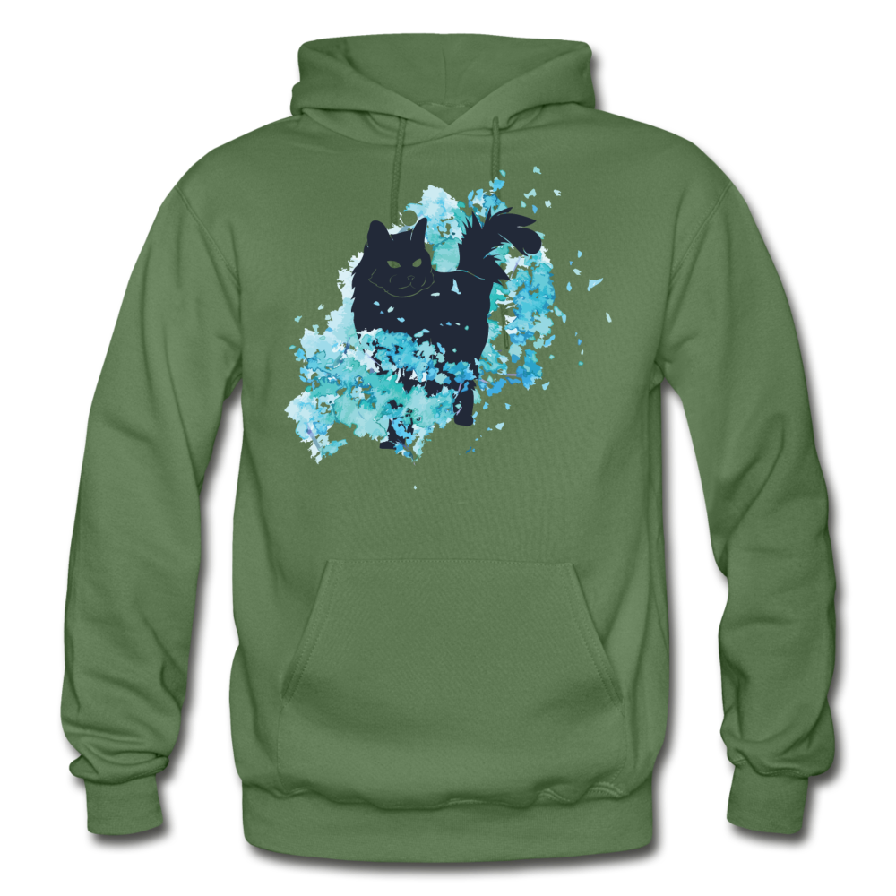 Black Cat & Blue - Gildan Heavy Blend Adult Hoodie - military green