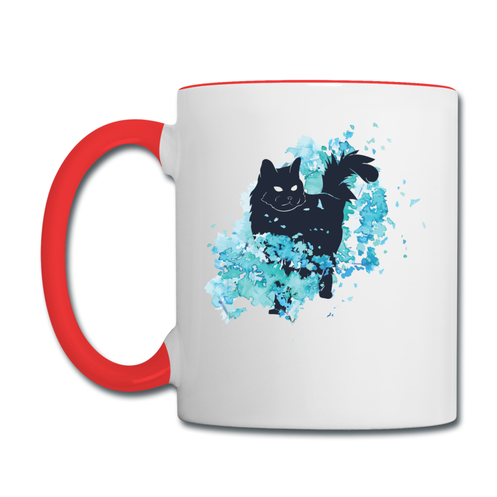 Black Cat & Blue - Contrast Coffee Mug - white/red