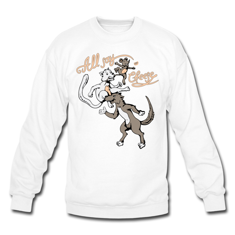 Cat, Dog, Mouse And Cheese - Crewneck Sweatshirt - white