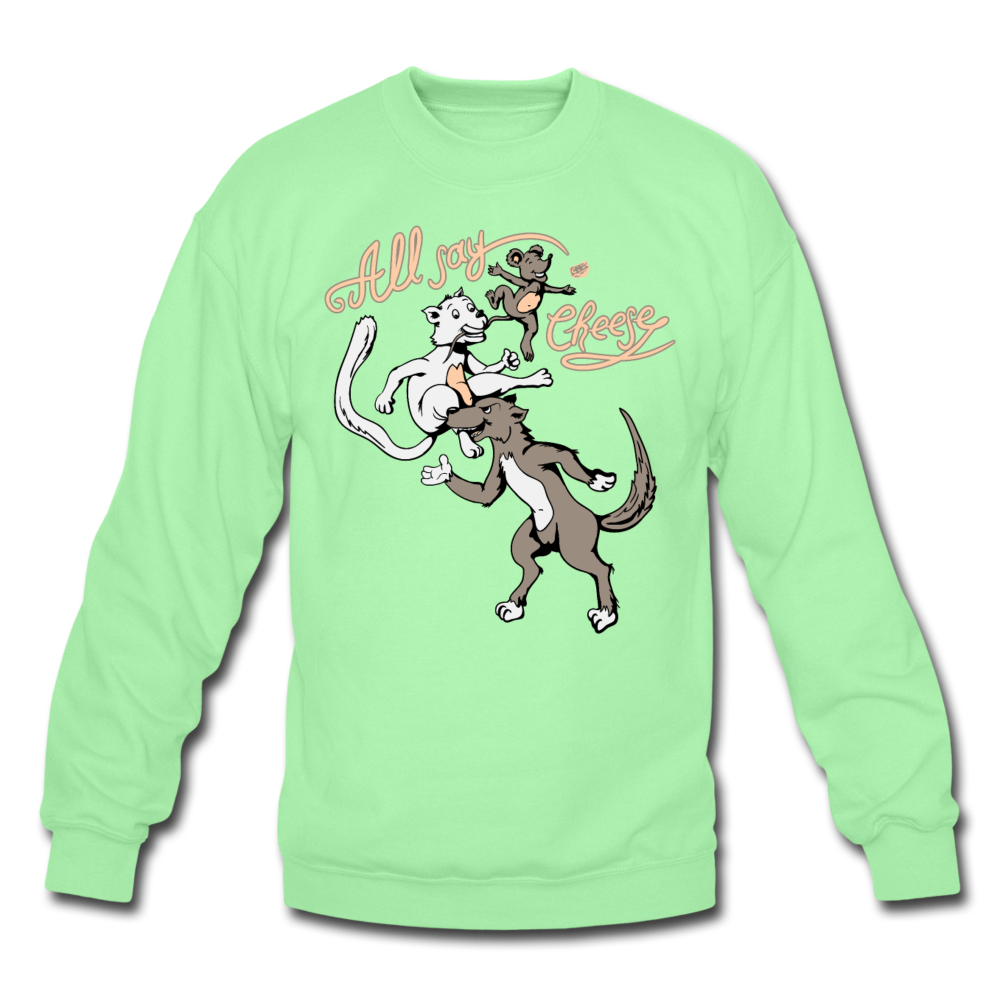 Cat, Dog, Mouse And Cheese - Crewneck Sweatshirt - lime