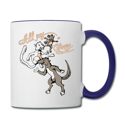 Cat, Dog, Mouse And Cheese - Contrast Coffee Mug - white/cobalt blue