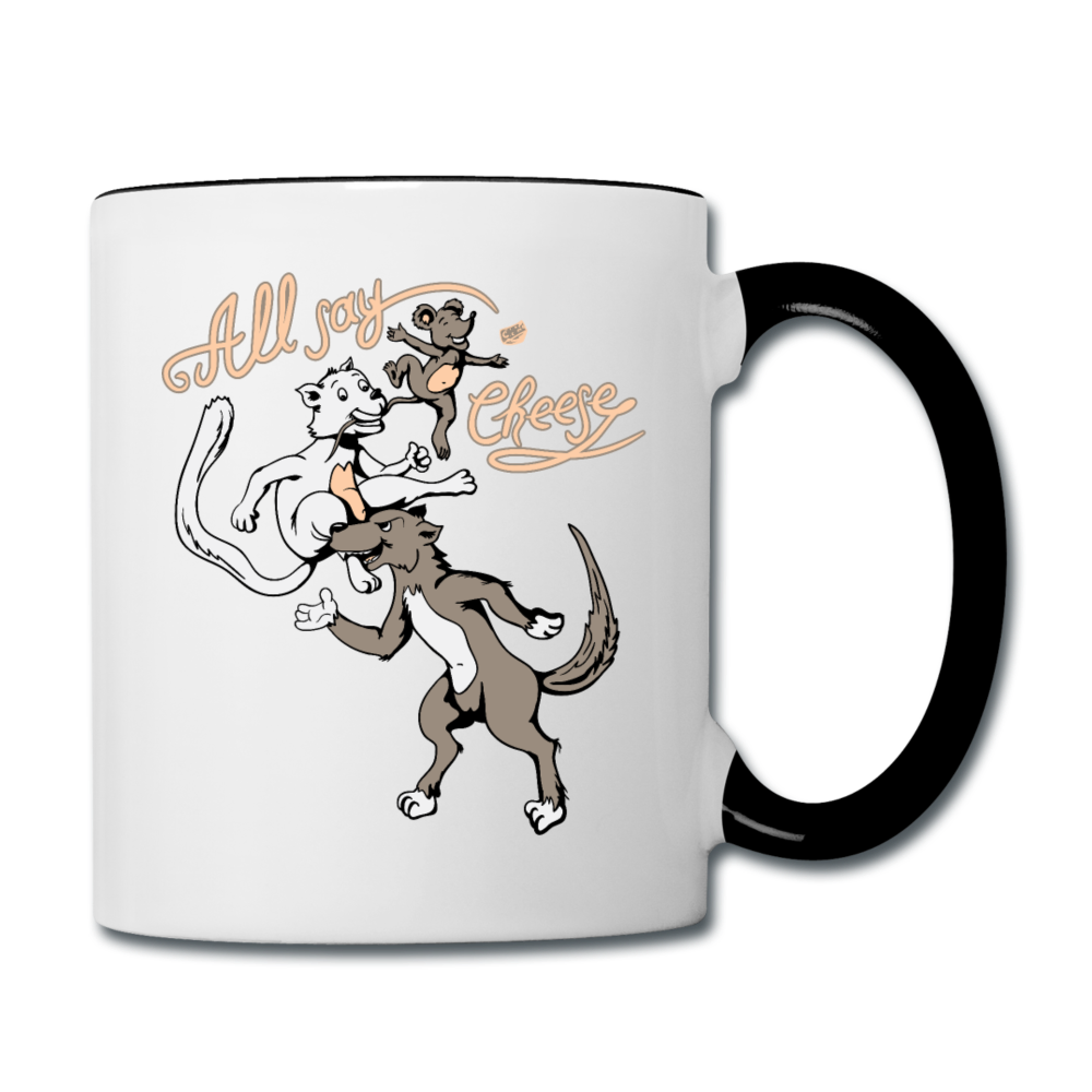 Cat, Dog, Mouse And Cheese - Contrast Coffee Mug - white/black