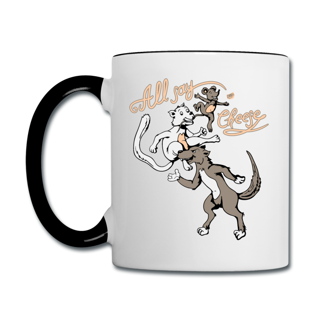 Cat, Dog, Mouse And Cheese - Contrast Coffee Mug - white/black