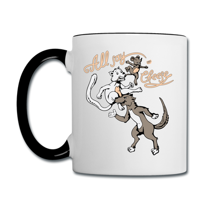 Cat, Dog, Mouse And Cheese - Contrast Coffee Mug - white/black