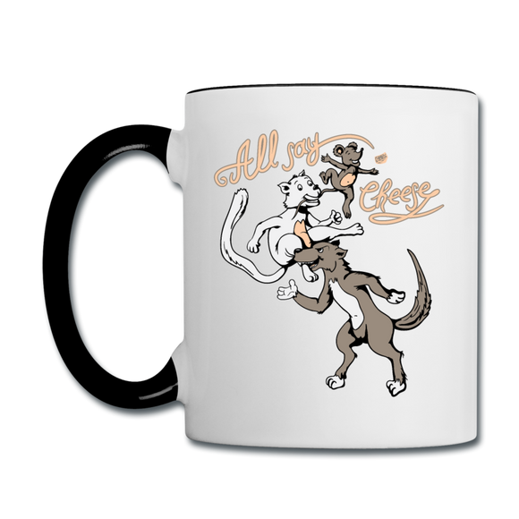 Cat, Dog, Mouse And Cheese - Contrast Coffee Mug - white/black