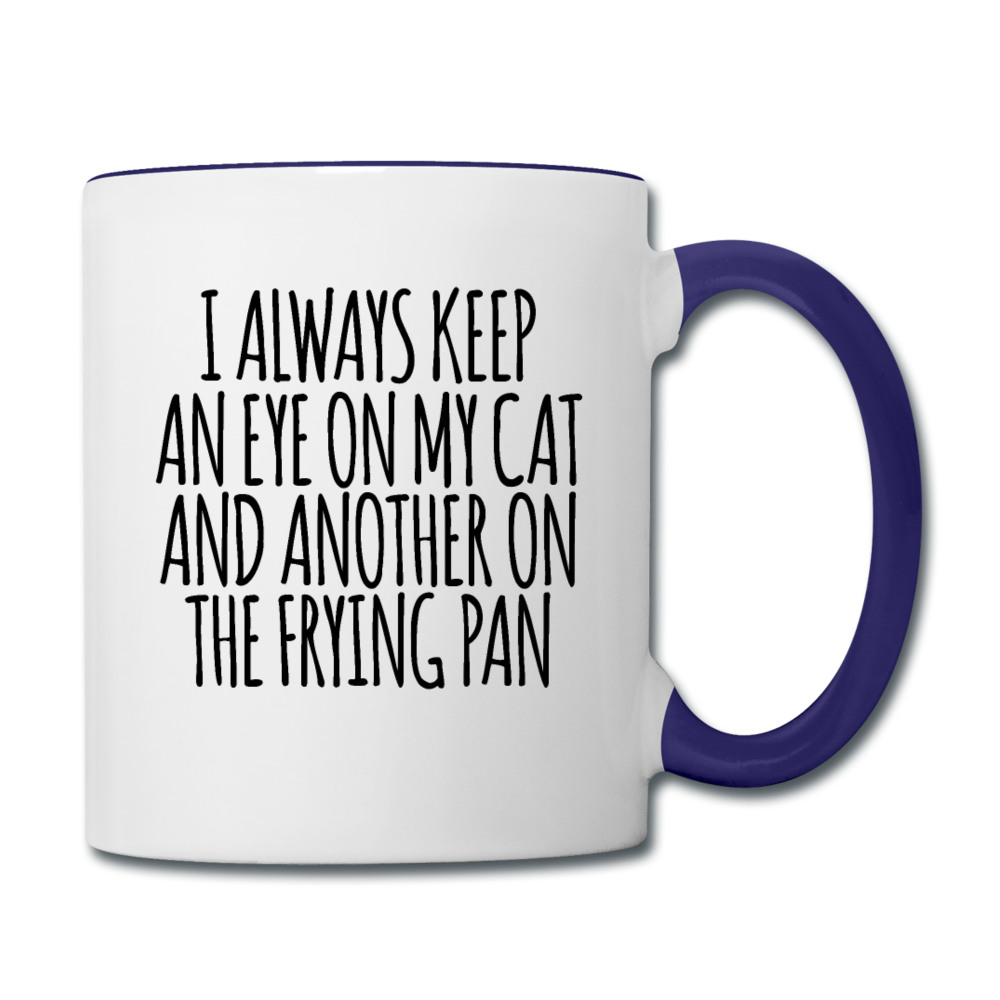 Cat And Frying Pan - Black - Contrast Coffee Mug - white/cobalt blue