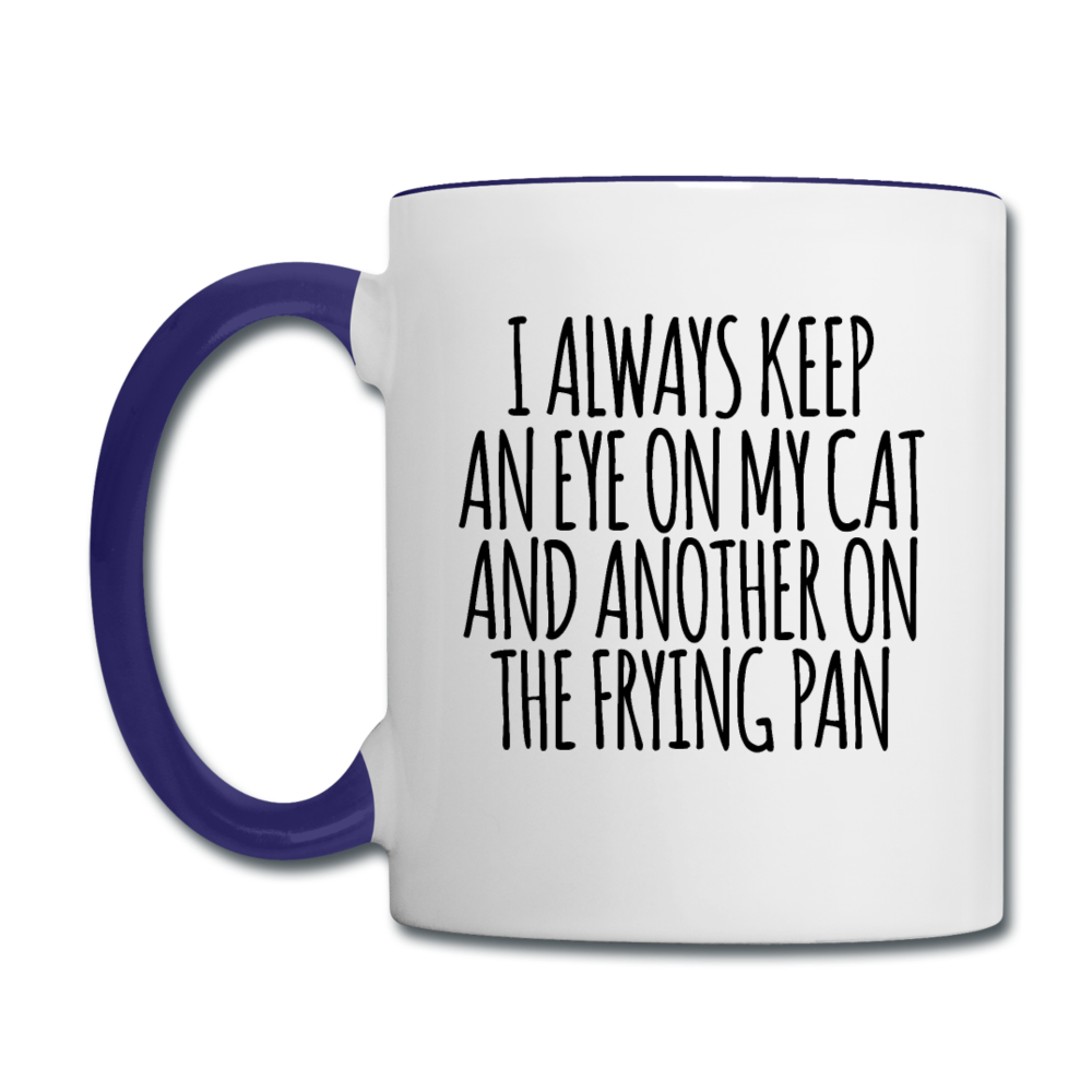 Cat And Frying Pan - Black - Contrast Coffee Mug - white/cobalt blue