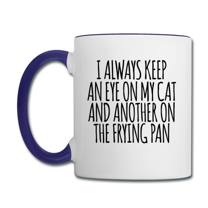 Cat And Frying Pan - Black - Contrast Coffee Mug - white/cobalt blue