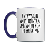 Cat And Frying Pan - Black - Contrast Coffee Mug - white/cobalt blue