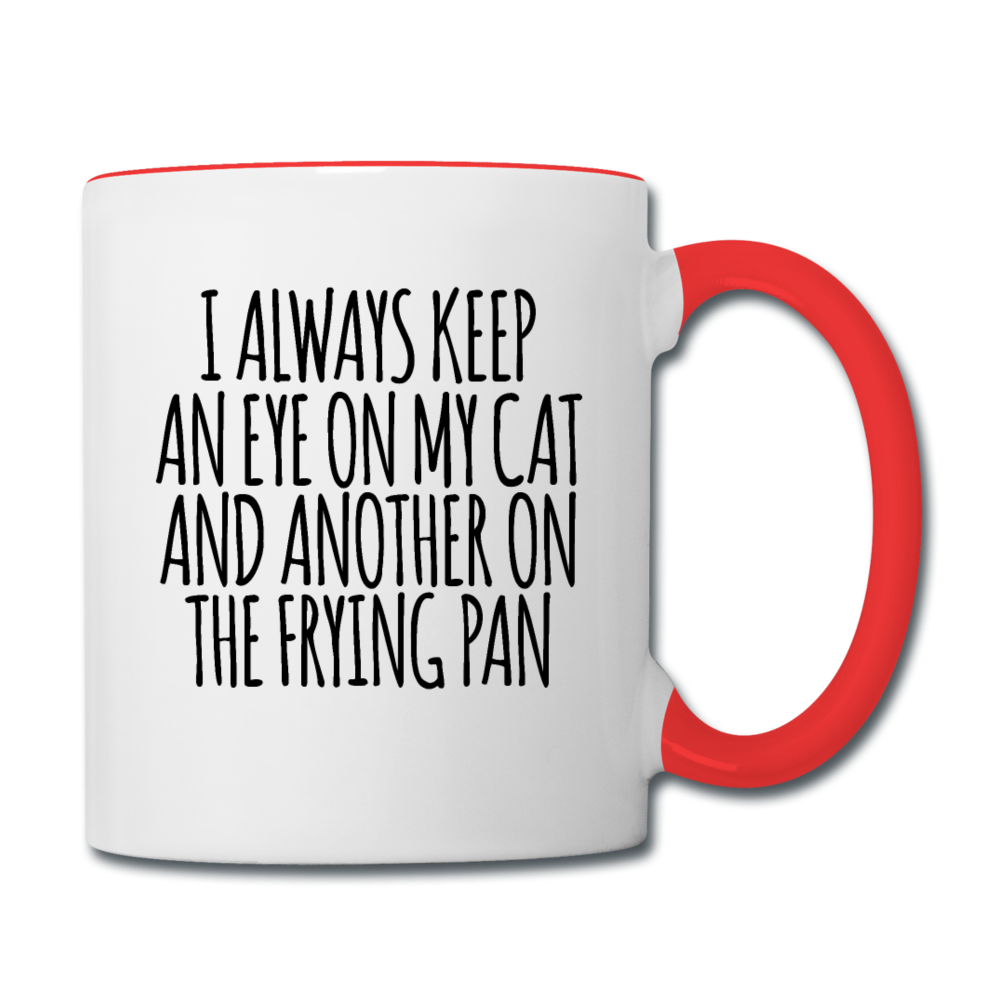 Cat And Frying Pan - Black - Contrast Coffee Mug - white/red