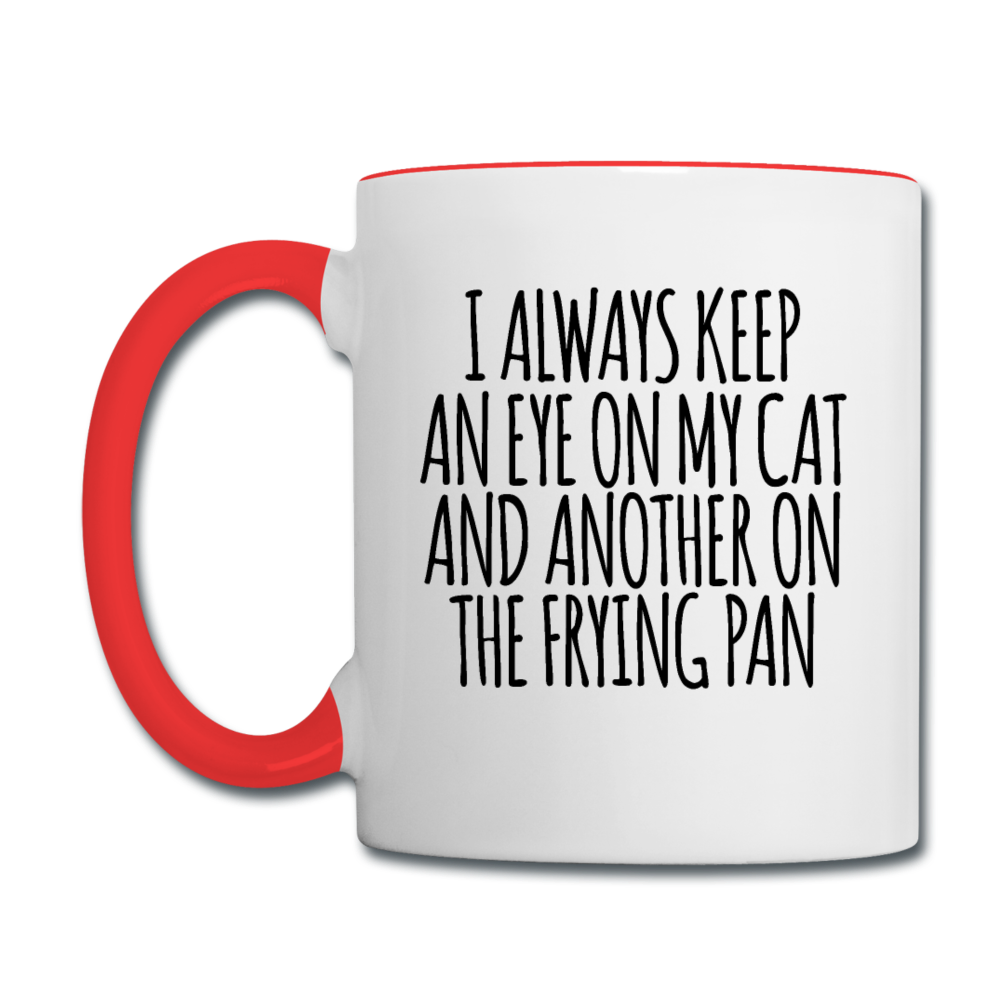 Cat And Frying Pan - Black - Contrast Coffee Mug - white/red