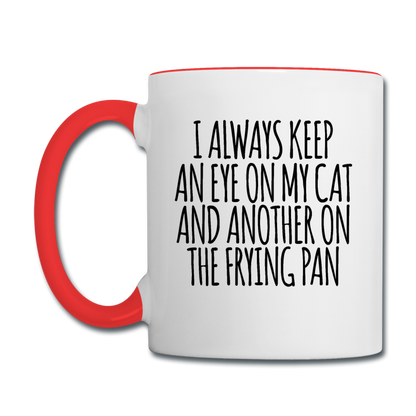 Cat And Frying Pan - Black - Contrast Coffee Mug - white/red