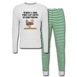 When I Die, Cat Gets Everything - Unisex Pajama Set - white/green stripe