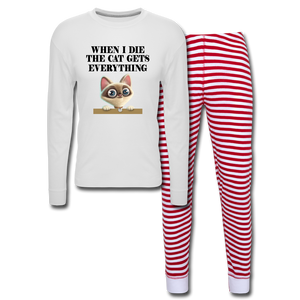 When I Die, Cat Gets Everything - Unisex Pajama Set - white/red stripe