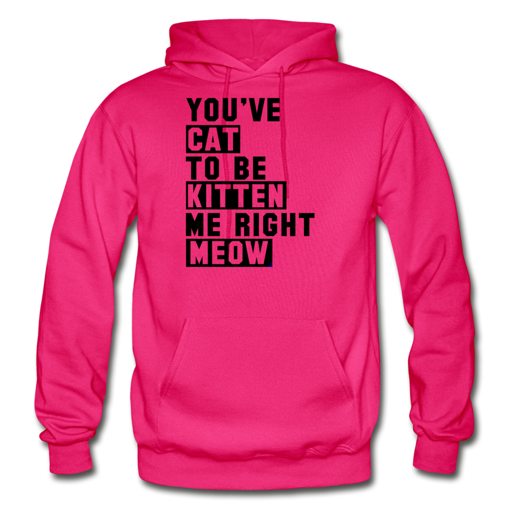 Cat, Kitten, Meow - Black - Gildan Heavy Blend Adult Hoodie - fuchsia