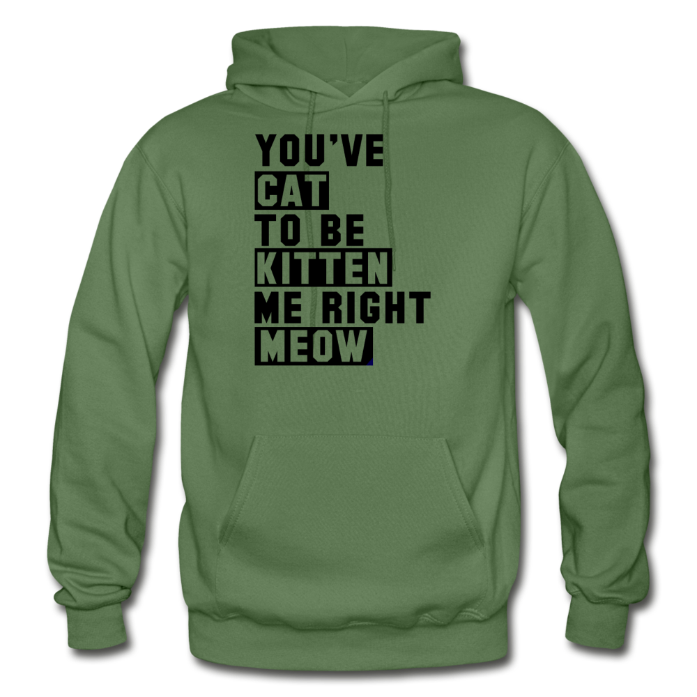 Cat, Kitten, Meow - Black - Gildan Heavy Blend Adult Hoodie - military green